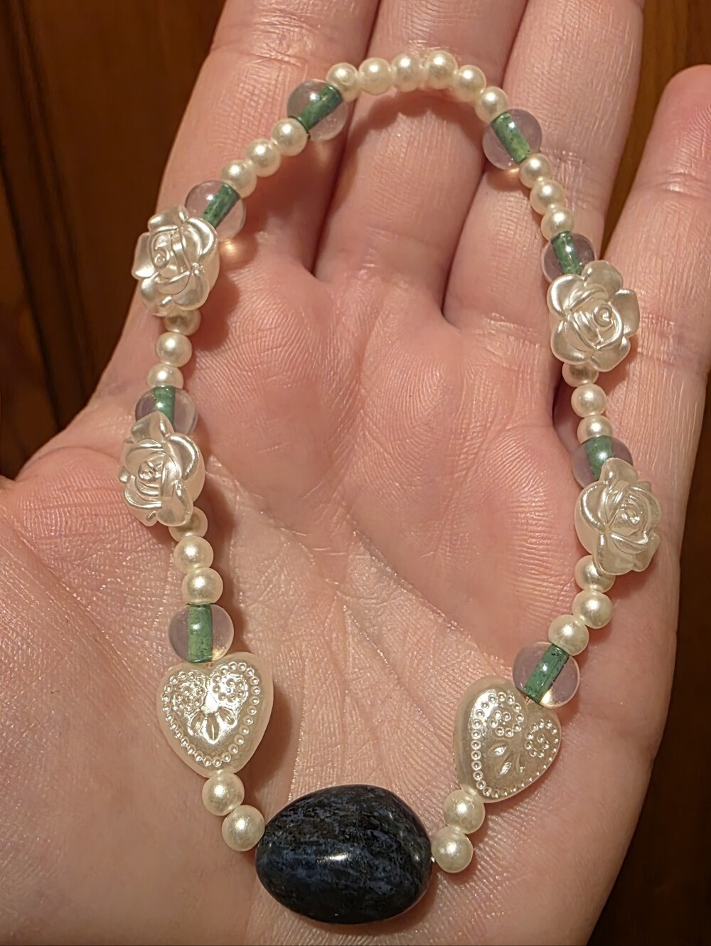 Dumortierite Focal Stone And Multicolor Bead Stretch Bracelet Size 8
